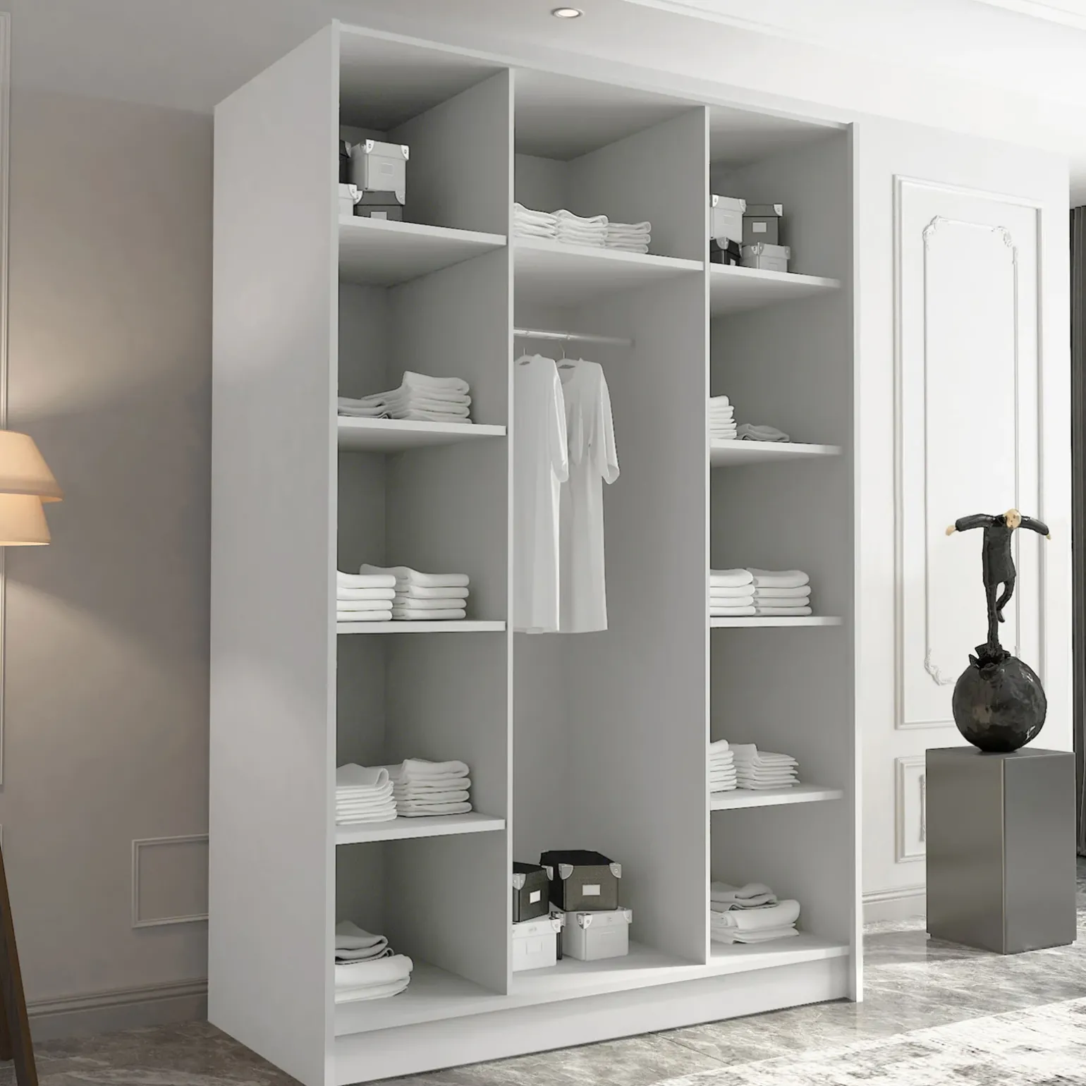 Armadio 150x215h cm 3 ante 3 specchi moderno bianco nero Glammy 3