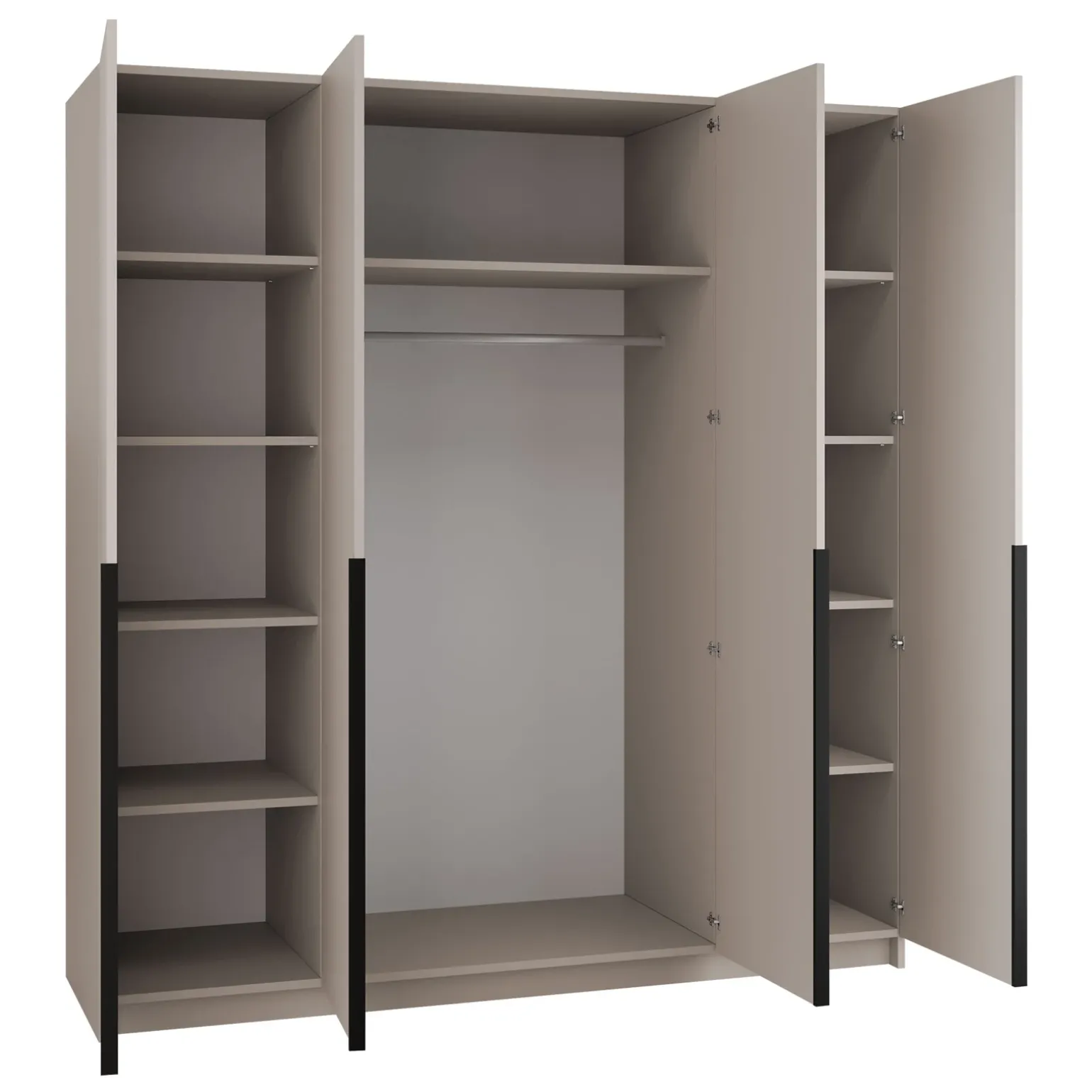 Armadio 200x215h cm 4 ante 4 specchi moderno beige nero Glammy 4