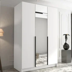 Armadio 150x215h cm 3 ante 1 specchio moderno bianco nero Glammy 3