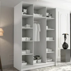 Armadio 150x215h cm 3 ante 1 specchio moderno bianco nero Glammy 3