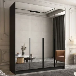 Armadio 200x215h cm 4 ante 4 specchi moderno nero Glammy 4