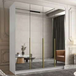 Armadio 200x215h cm 4 ante 4 specchi moderno bianco oro Glammy 4