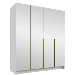 Armadio 200x215h cm 4 ante 4 specchi moderno bianco oro Glammy 4
