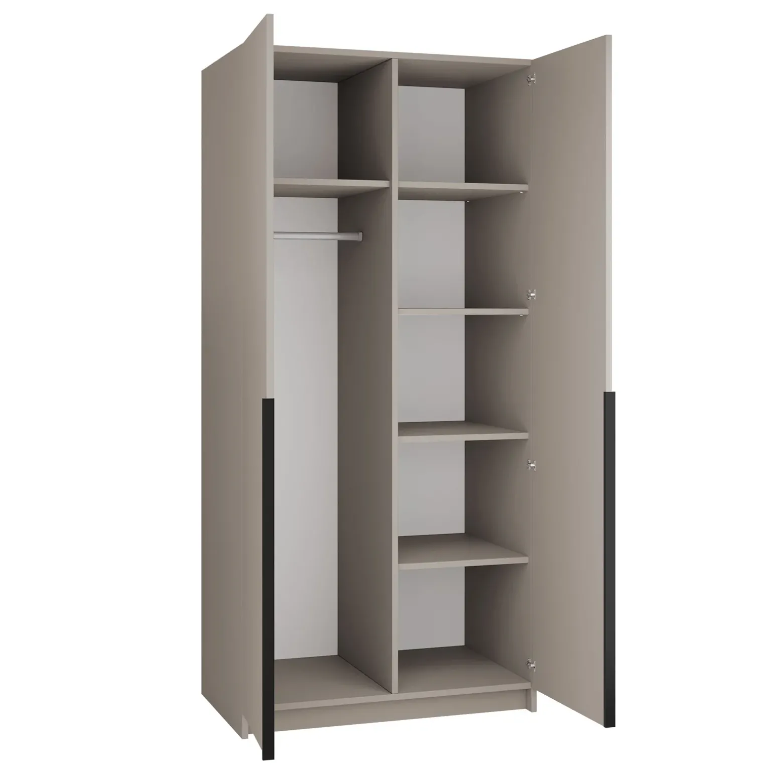 Armadio 100x215h cm 2 ante 1 specchio moderno beige nero Glammy 2