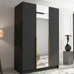 Armadio 150x215h cm 3 ante 1 specchio moderno nero oro Glammy 3