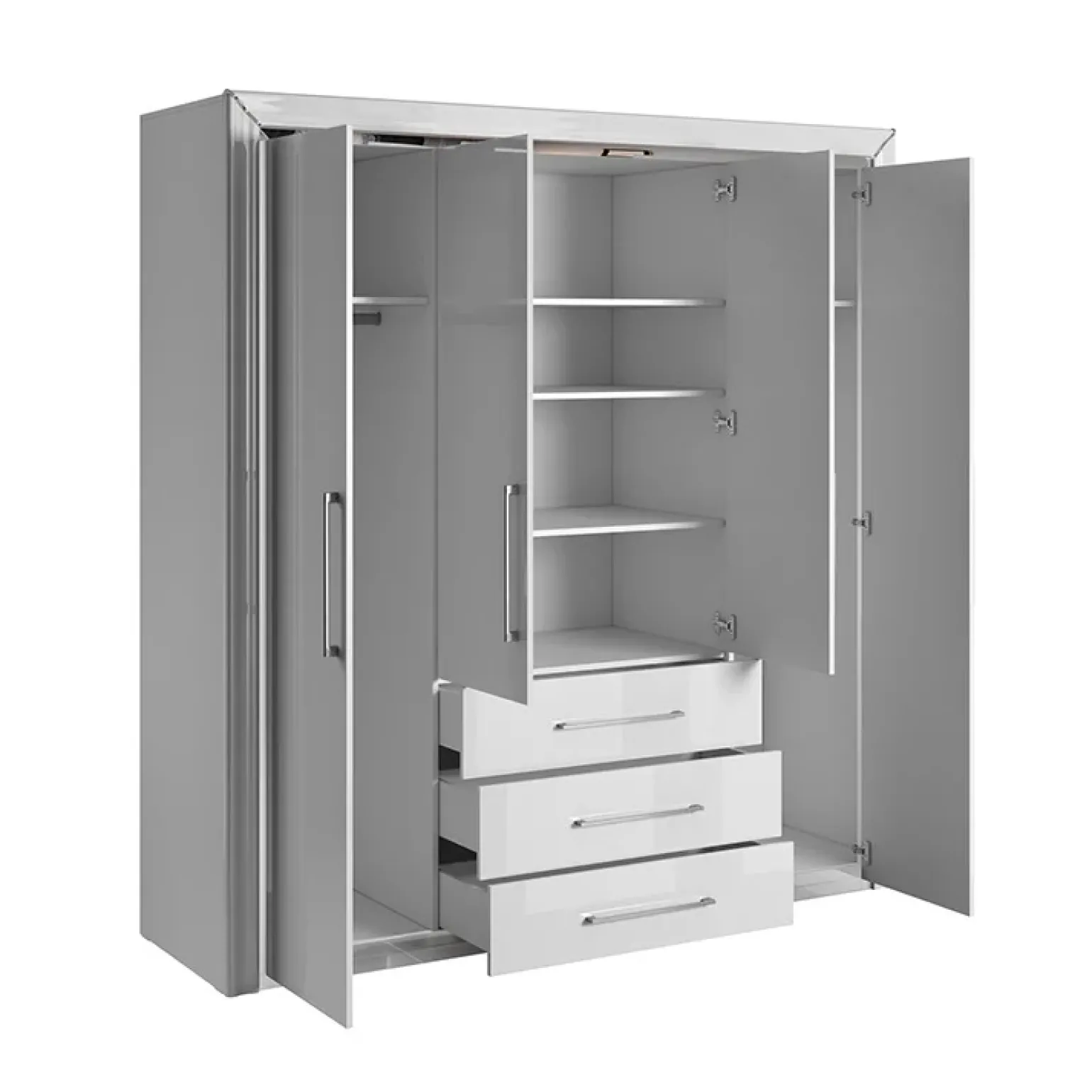 Armadio 199x214h cm 4 ante battenti 3 cassetti moderno bianco Benz