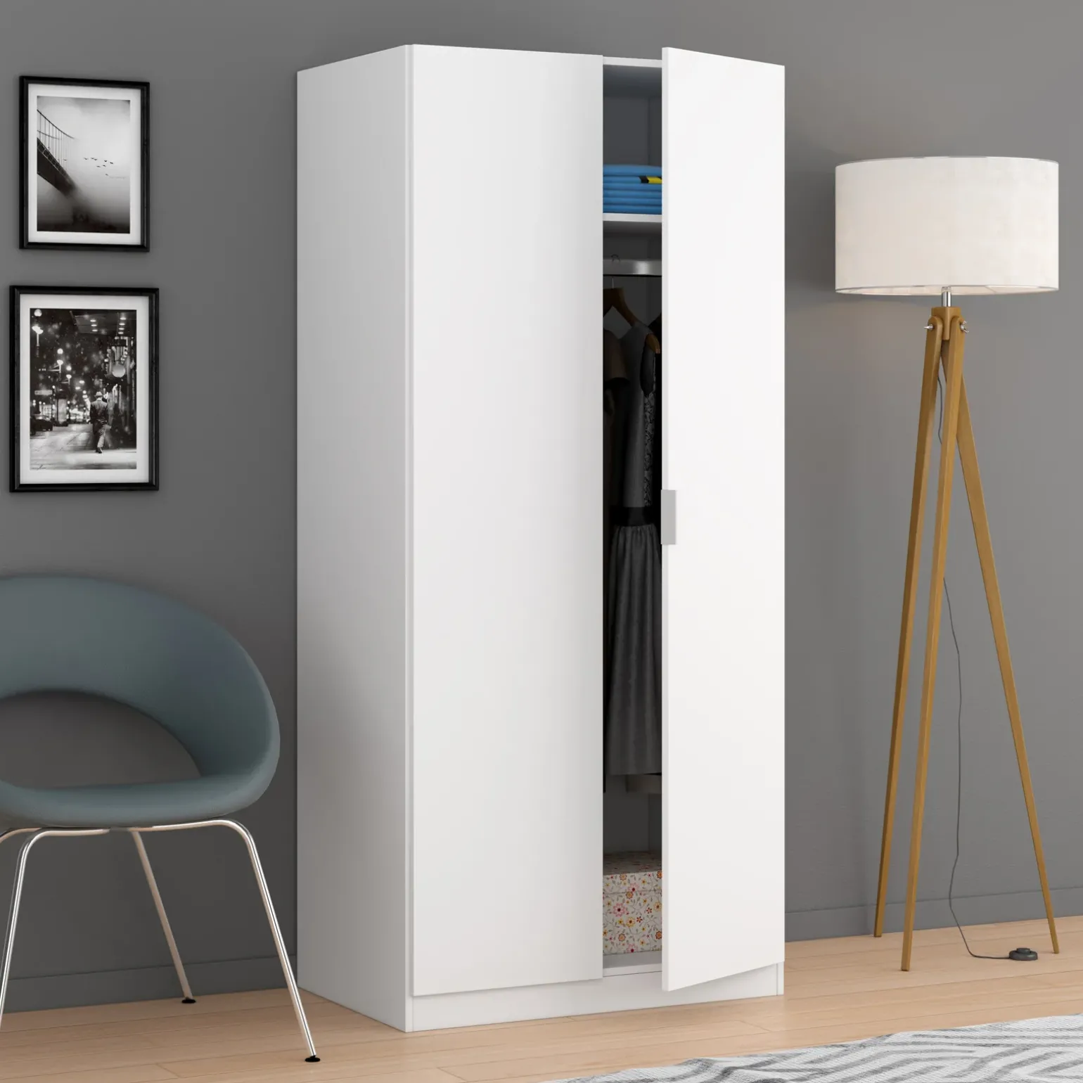 Armadio 81x180h cm 2 ante battenti moderno bianco opaco Oz