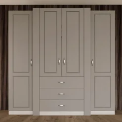 Armadio 210x205h cm 4 ante battenti 3 cassetti beige cashmere Emporio