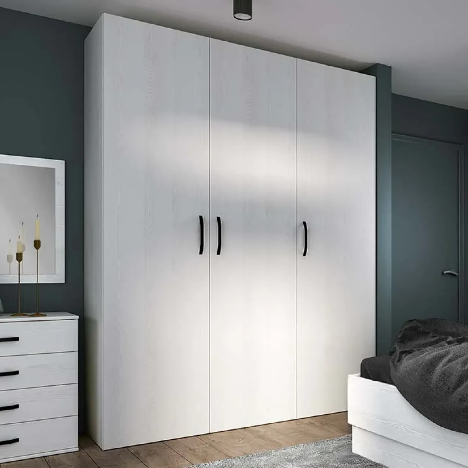 Armadio 170x228h cm 3 ante battenti moderno pino bianco Angara