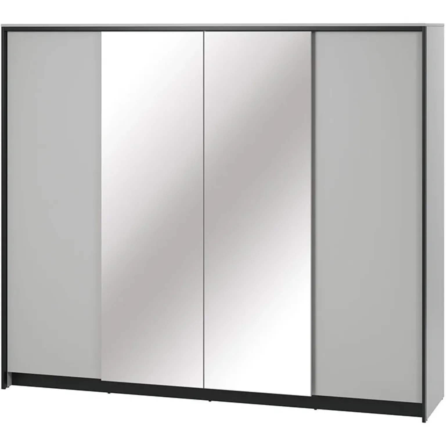 Armadio 250x215h cm 4 ante battenti con specchio con LED grigio nero Luna