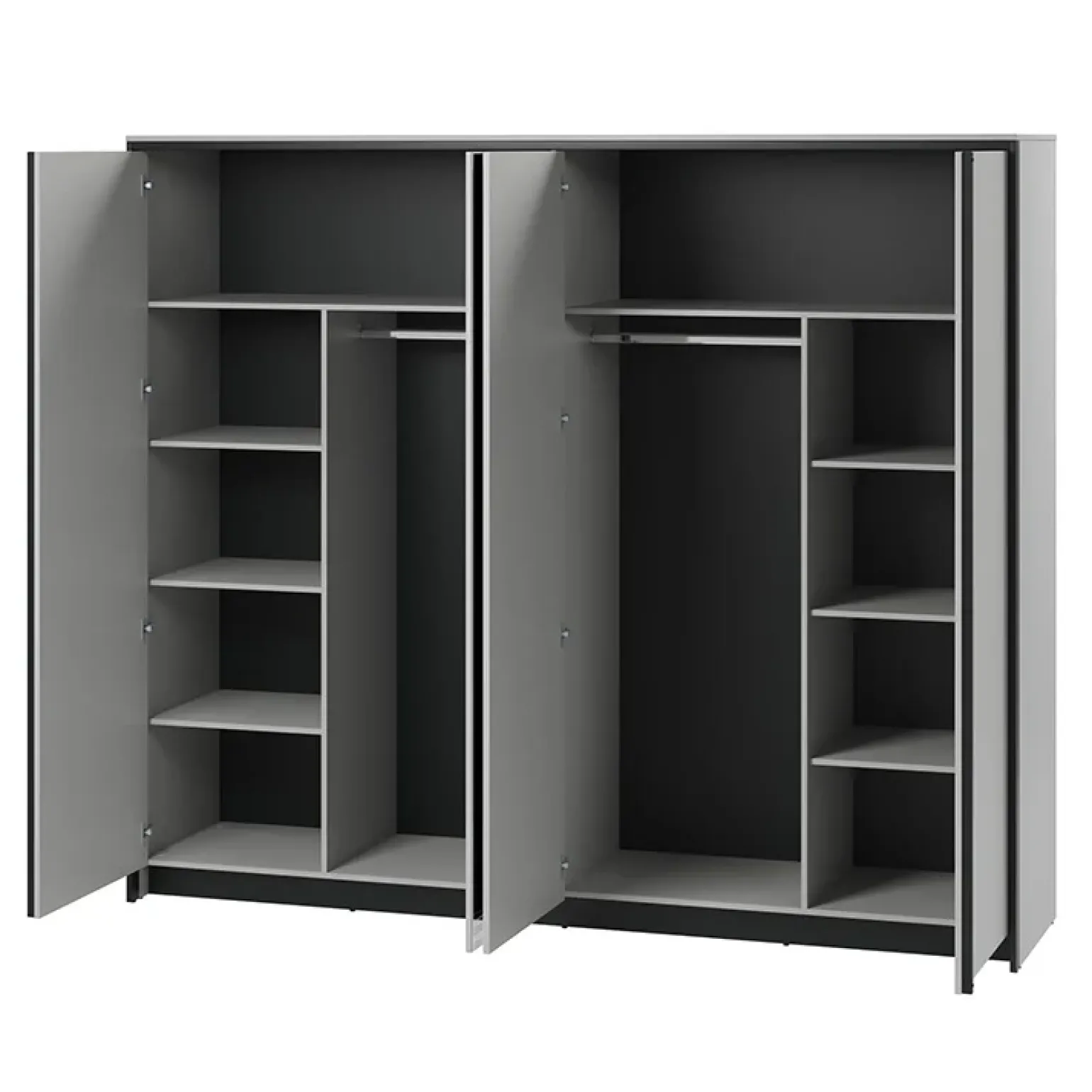 Armadio 250x215h cm 4 ante battenti con specchio con LED grigio nero Luna
