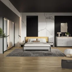 Armadio 250x215h cm 4 ante battenti con specchio con LED grigio nero Luna