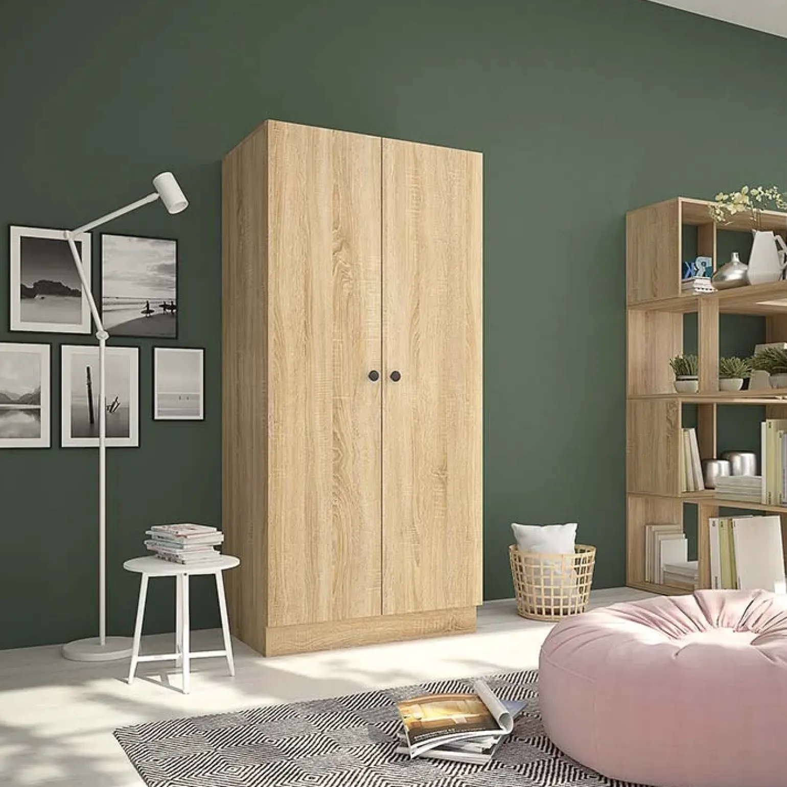 Armadio 80x170h cm 2 ante battenti moderno rovere Estelle