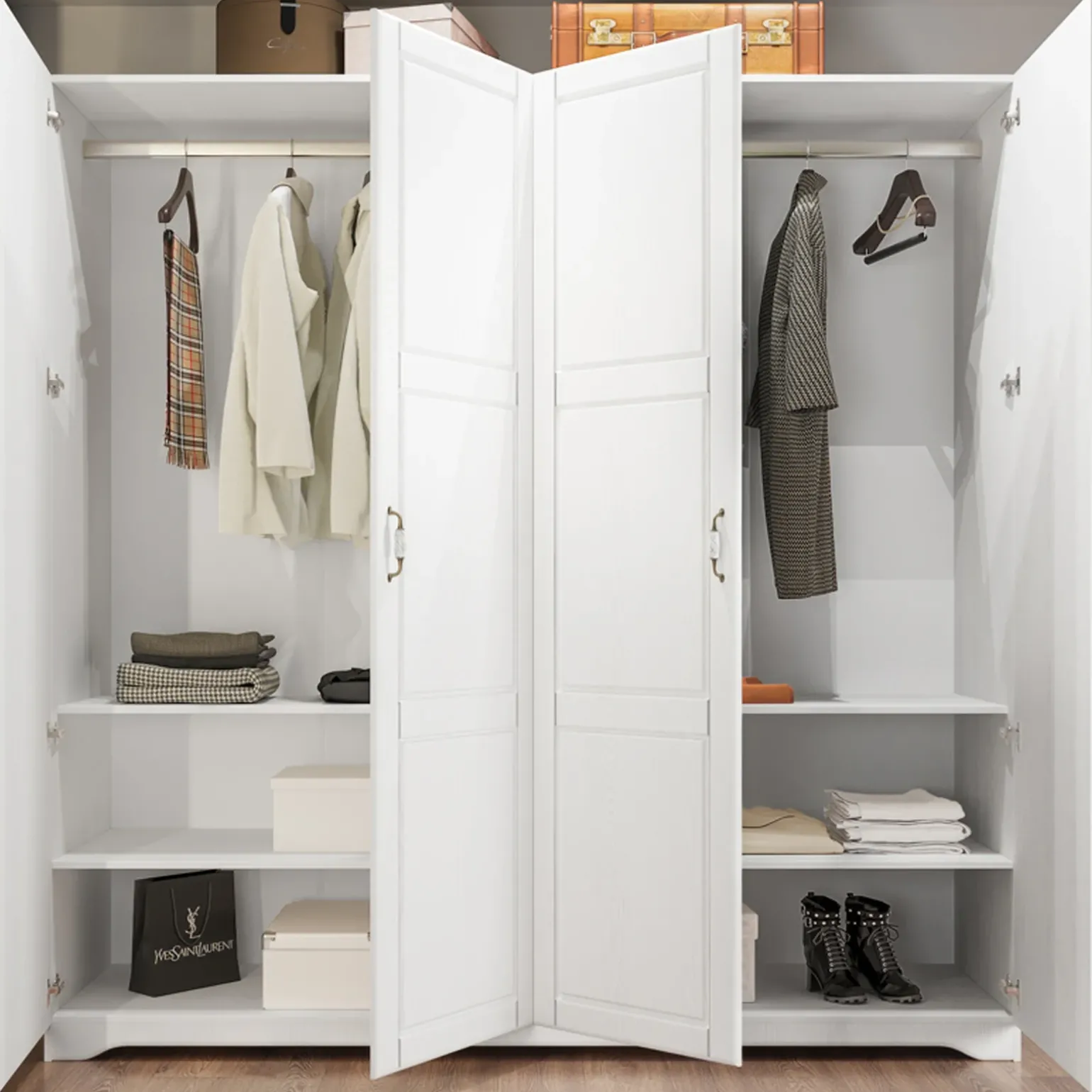 Armadio 203x206h cm 4 ante battenti stile classico bianco opaco Friuli
