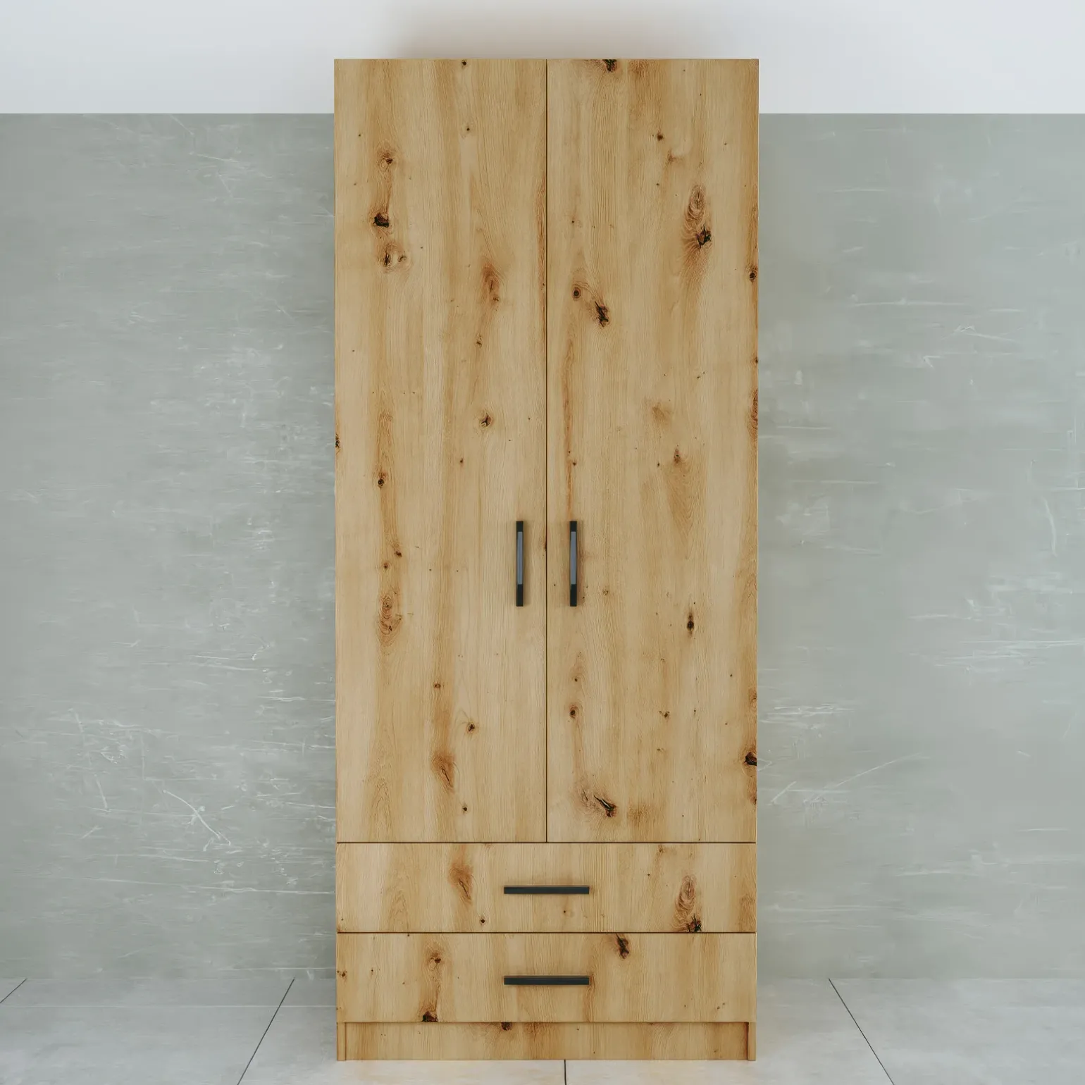 Armadio 80x191h cm 2 ante con cassetti moderno rovere rustico Carlino