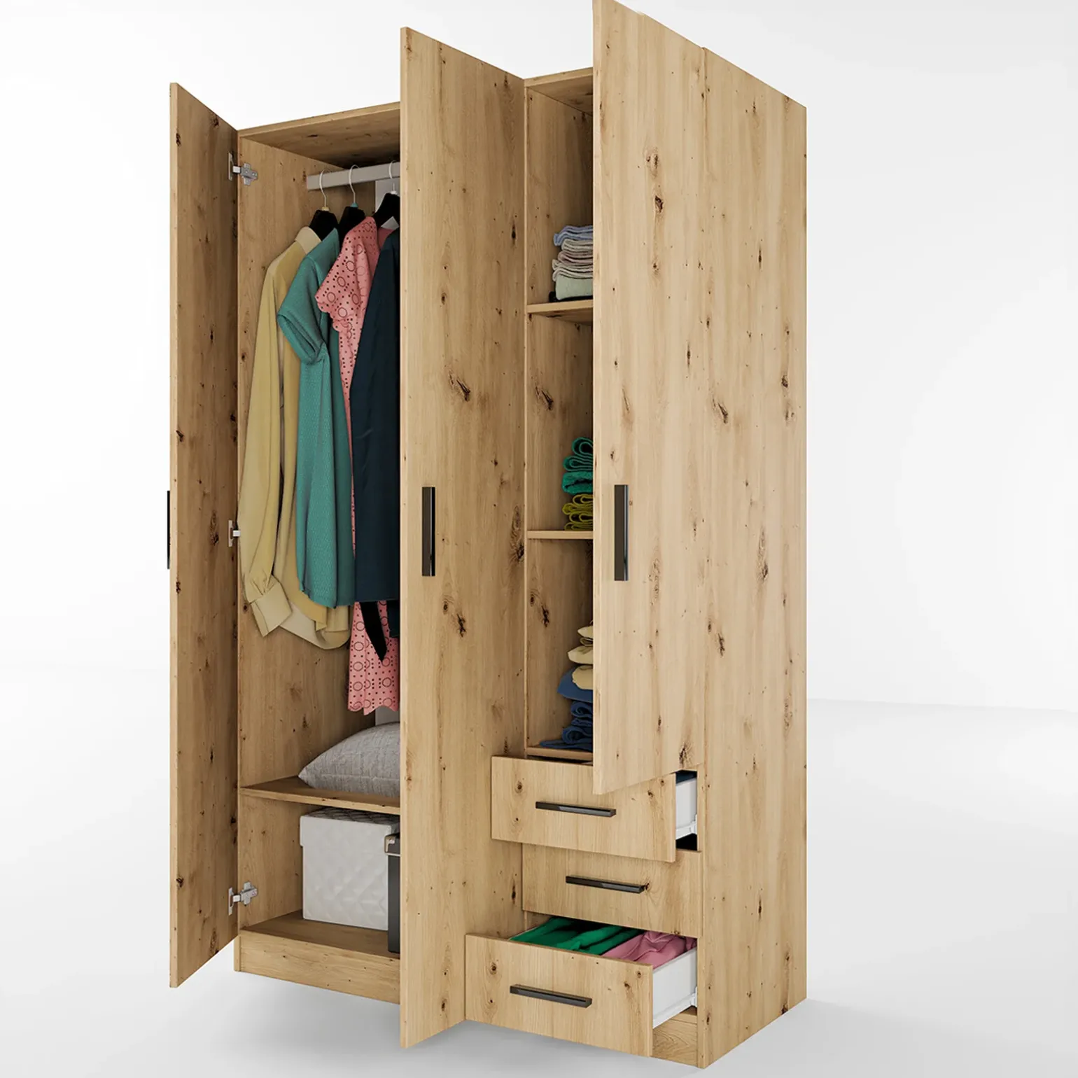Armadio 118x191h cm 3 ante con cassetti rovere rustico Boverio