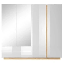Armadio 220x203h cm 4 ante con cassetti moderno bianco lucido rovere Noa