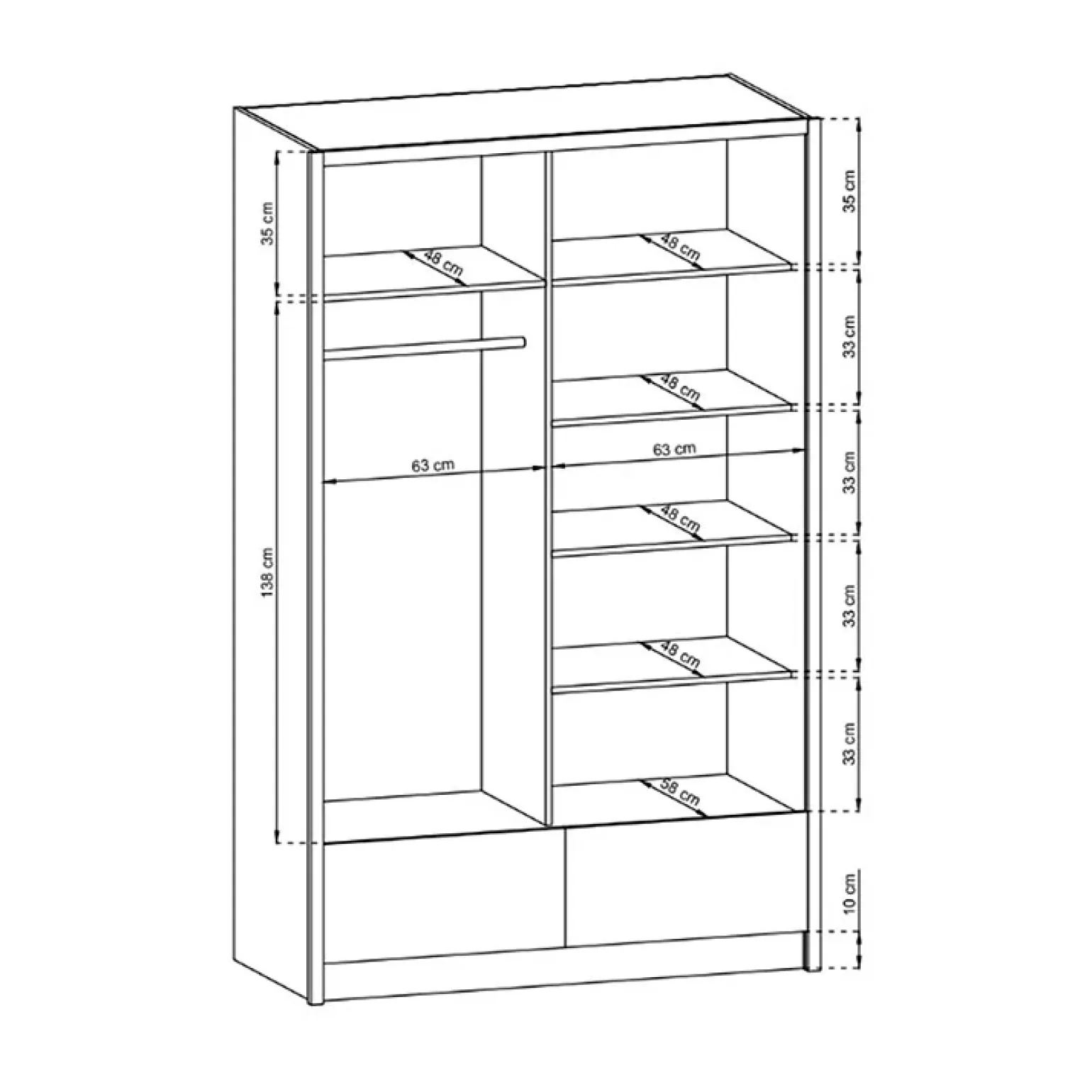 Armadio 134x214h cm 2 ante con specchio bianco lucido Jeki Gihome®