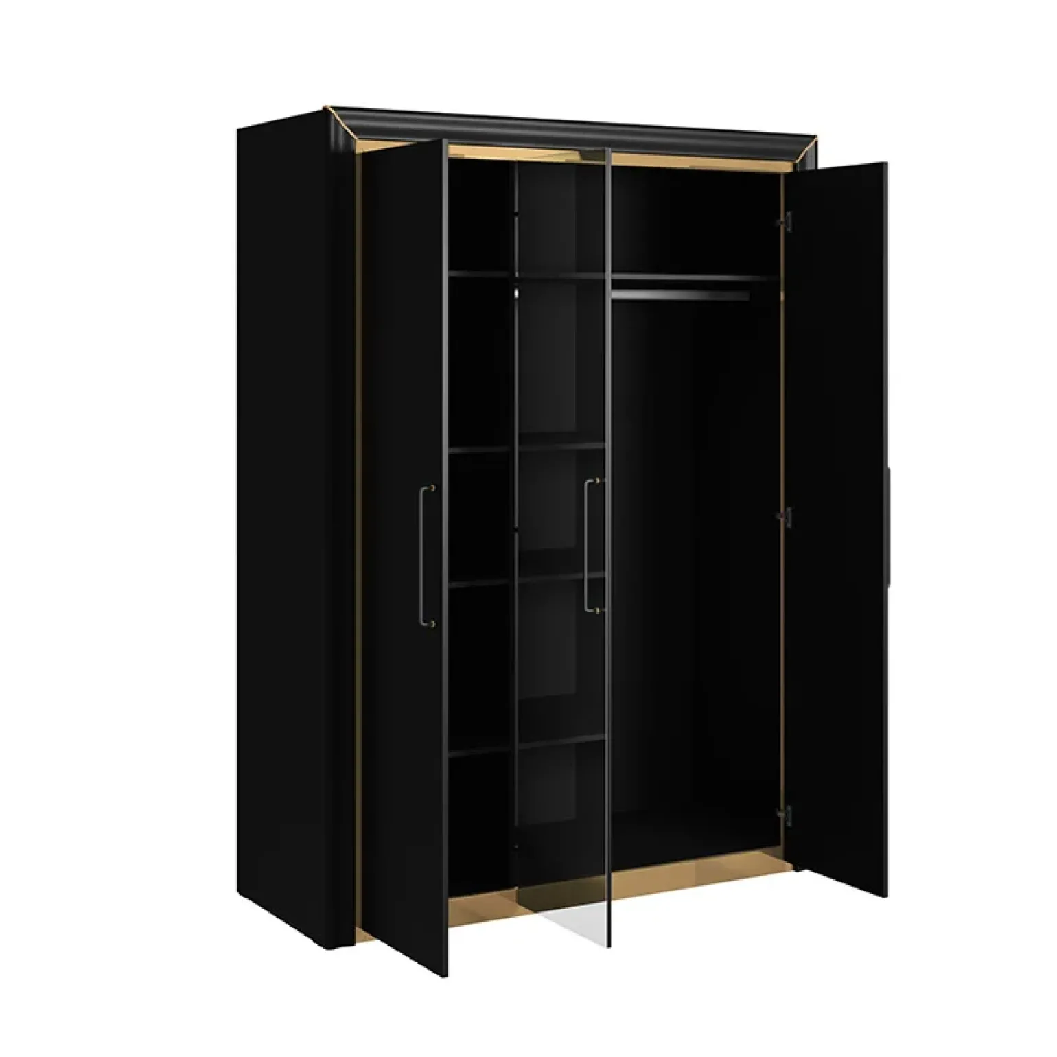 Armadio 155x214h cm 3 ante con specchio modderno nero oro Benz