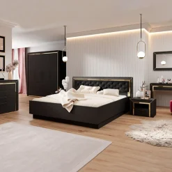 Armadio 155x214h cm 3 ante con specchio modderno nero oro Benz