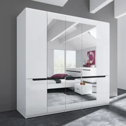 Armadio 225x213h cm 5 ante con specchio bianco lucido Dubai Gihome®