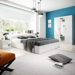 Armadio 120x181h cm 3 ante con specchio moderno bianco lucido Sorrento