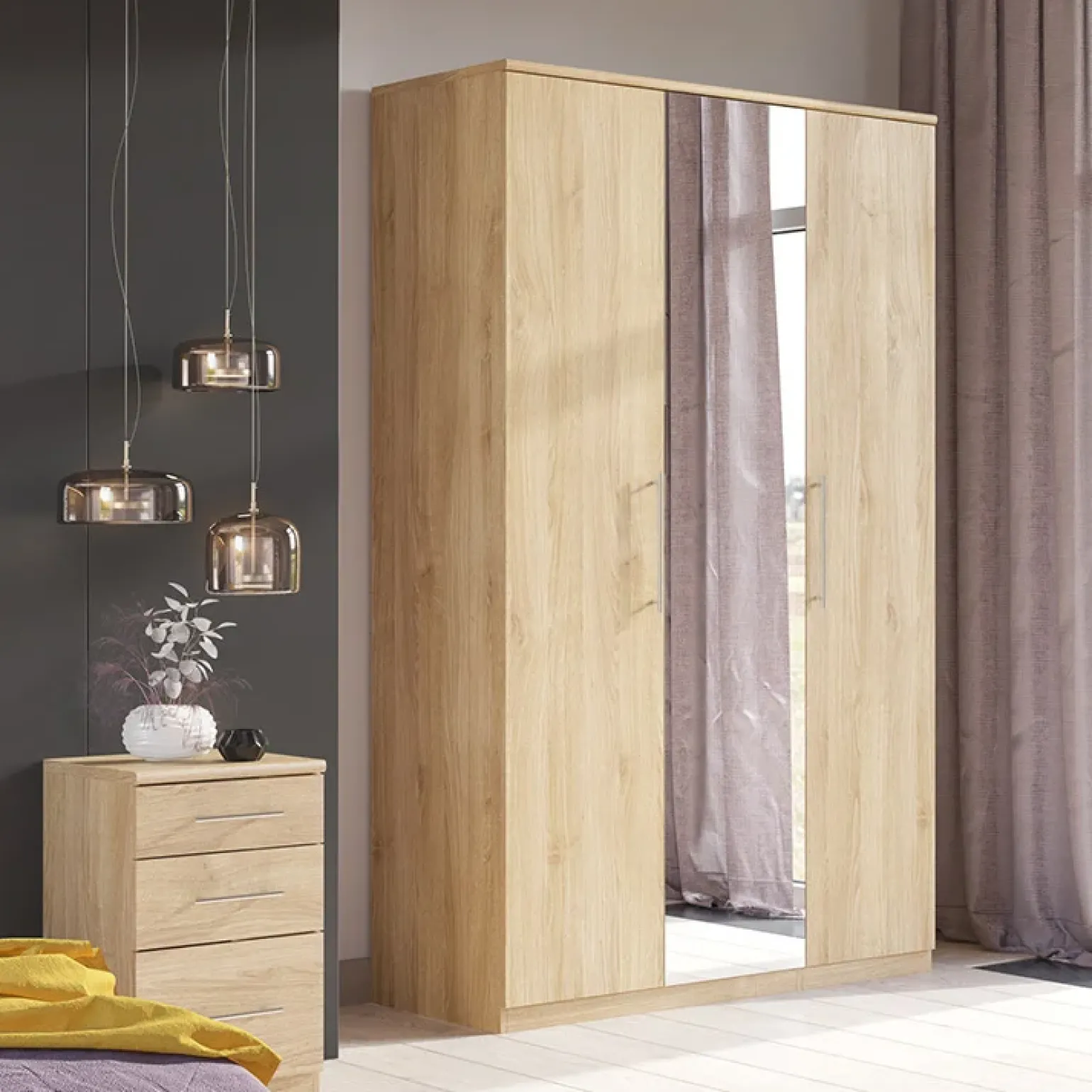 Armadio 121x199h cm 3 ante con specchio rovere Dogliani