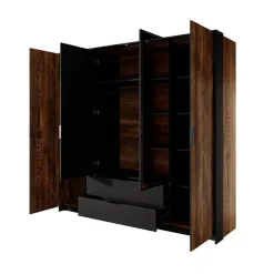 Armadio 223x210h cm 4 ante con specchio quercia nero Smooty