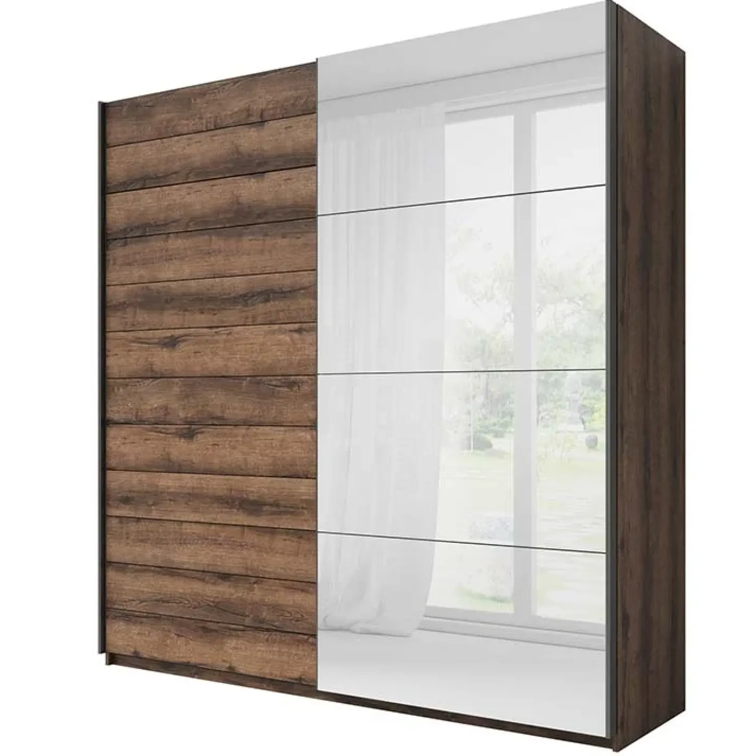 Armadio 200x210h cm 2 ante con specchio rovere scuro Lisbona Gihome®