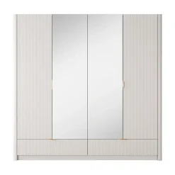 Armadio 213x209h cm 4 ante con specchio beige cannettato Ramis