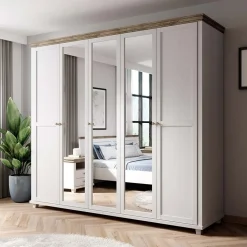 Armadio 246x216h cm 5 ante con specchio pino bianco quercia Texel