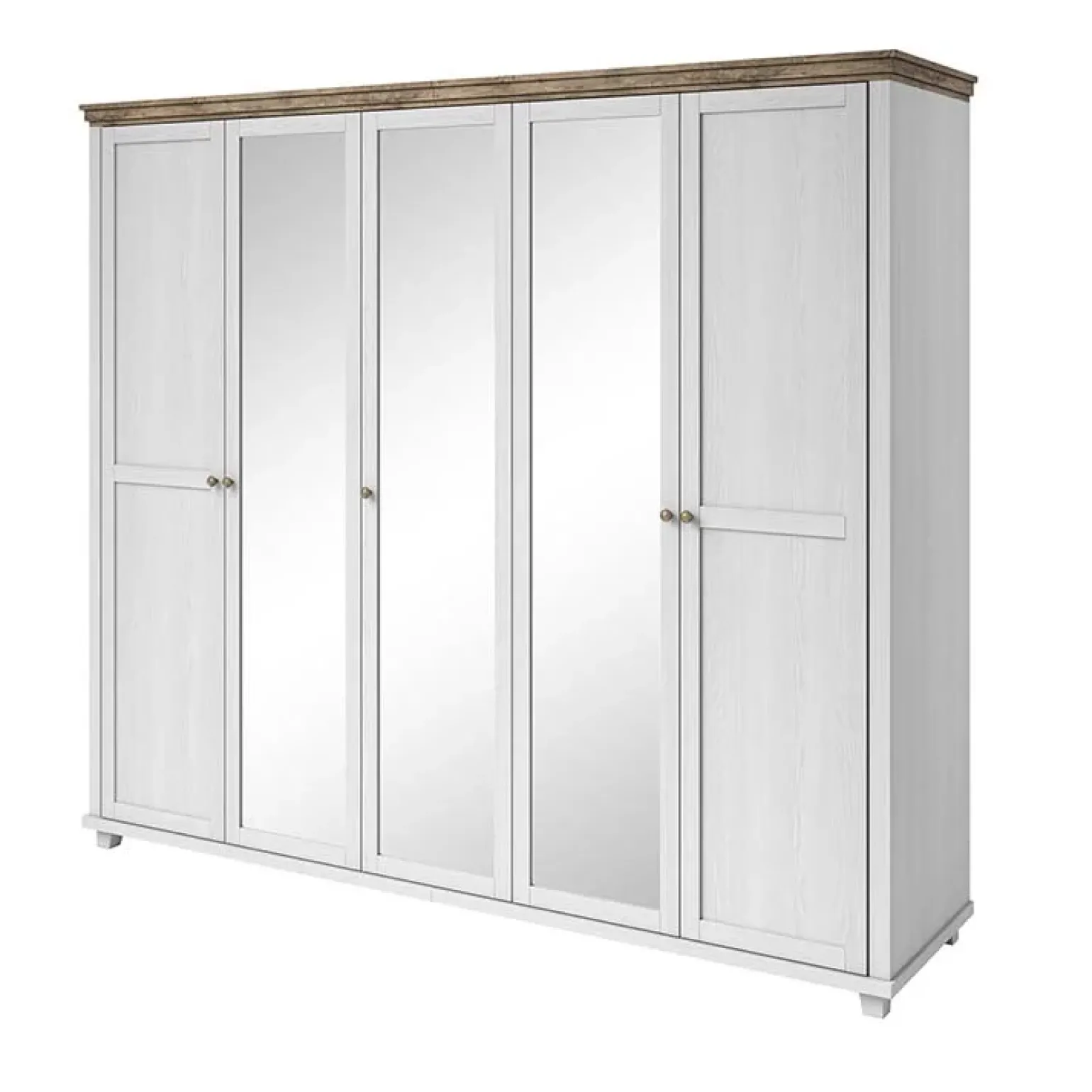 Armadio 246x216h cm 5 ante con specchio pino bianco quercia Texel