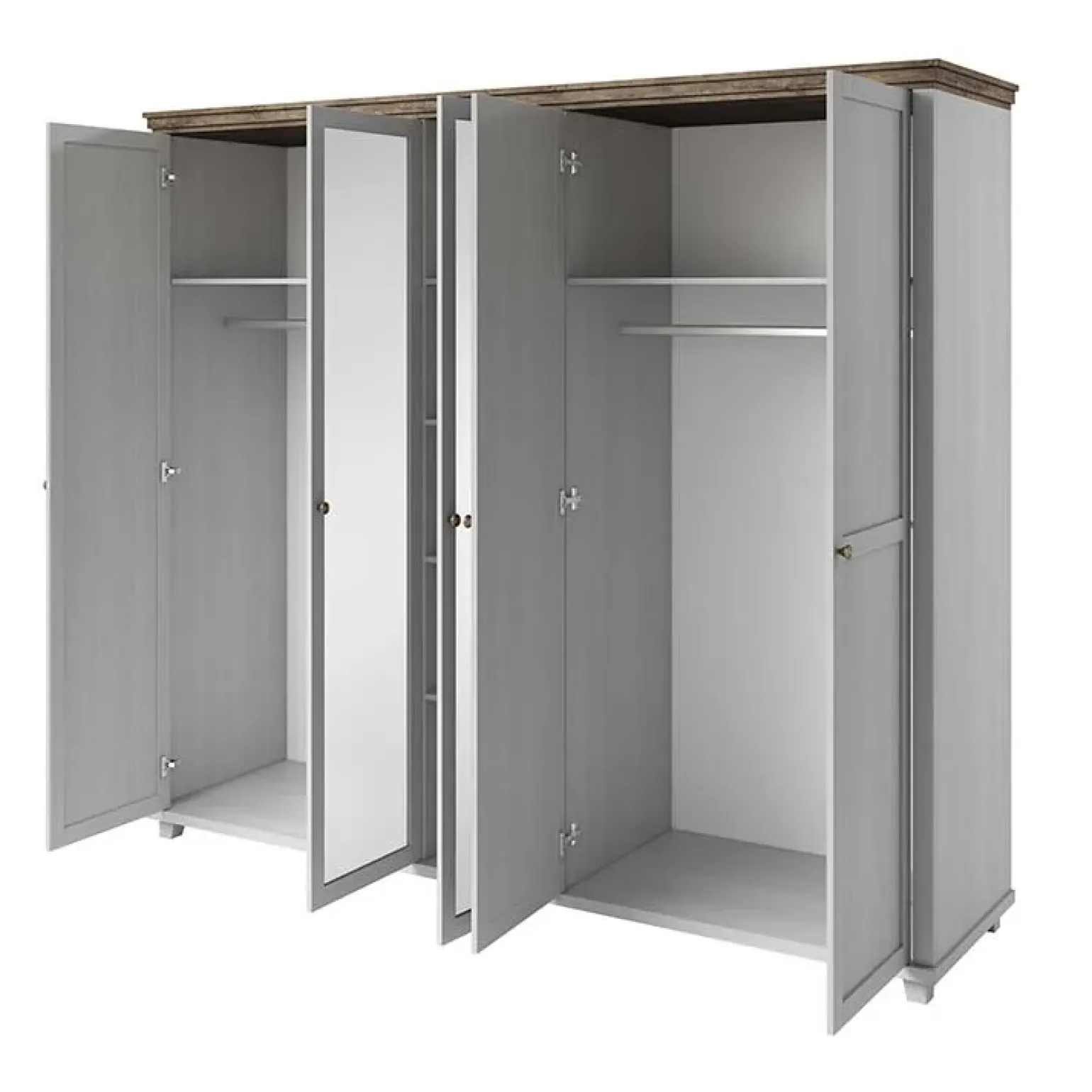Armadio 246x216h cm 5 ante con specchio pino bianco quercia Texel