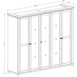 Armadio 246x216h cm 5 ante con specchio pino bianco quercia Texel