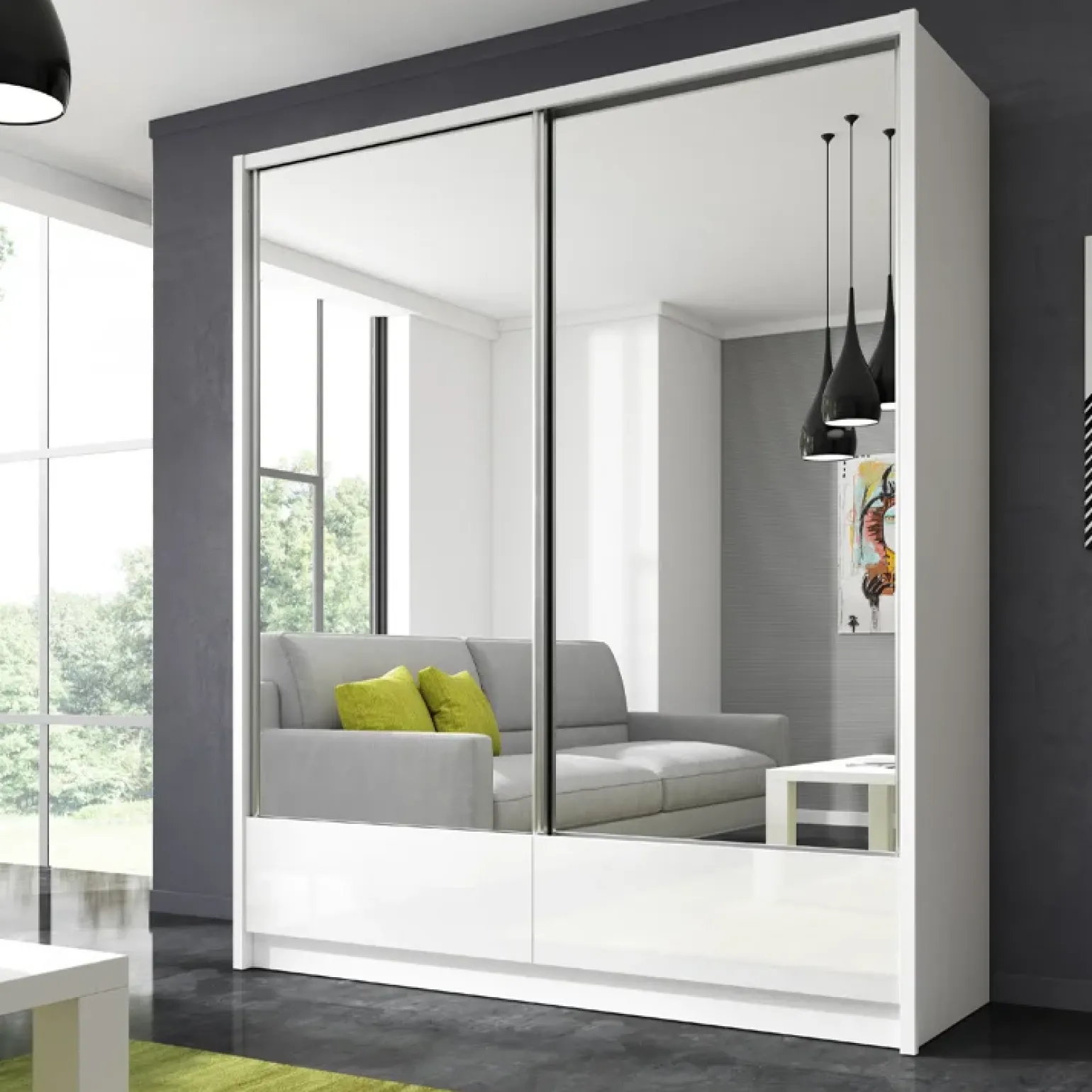 Armadio 184x214h cm 2 ante con specchio bianco lucido Jeki Gihome®