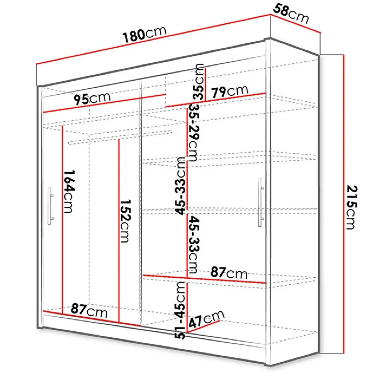 Armadio 180x215h cm 2 ante design moderno scorrevoli rovere Aisha