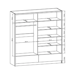 Armadio 204x214h cm 2 ante e 2 cassetti con specchio bianco lucido Tom Gihome®