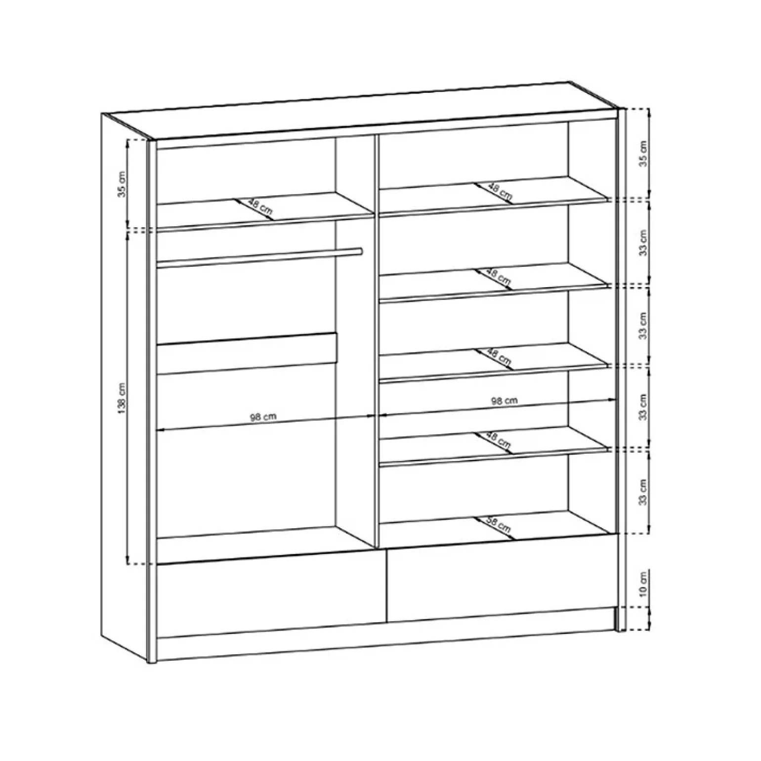 Armadio 204x214h cm 2 ante e 2 cassetti con specchio bianco lucido Tom Gihome®