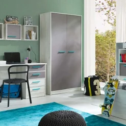 Armadio 96x195h cm 2 ante moderno pino bianco grigio blu Maya Gihome®
