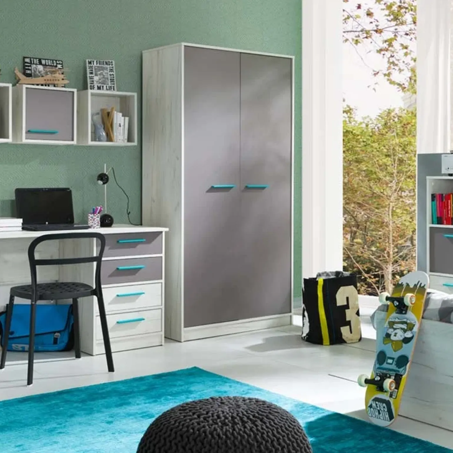 Armadio 96x195h cm 2 ante moderno pino bianco grigio blu Maya Gihome®