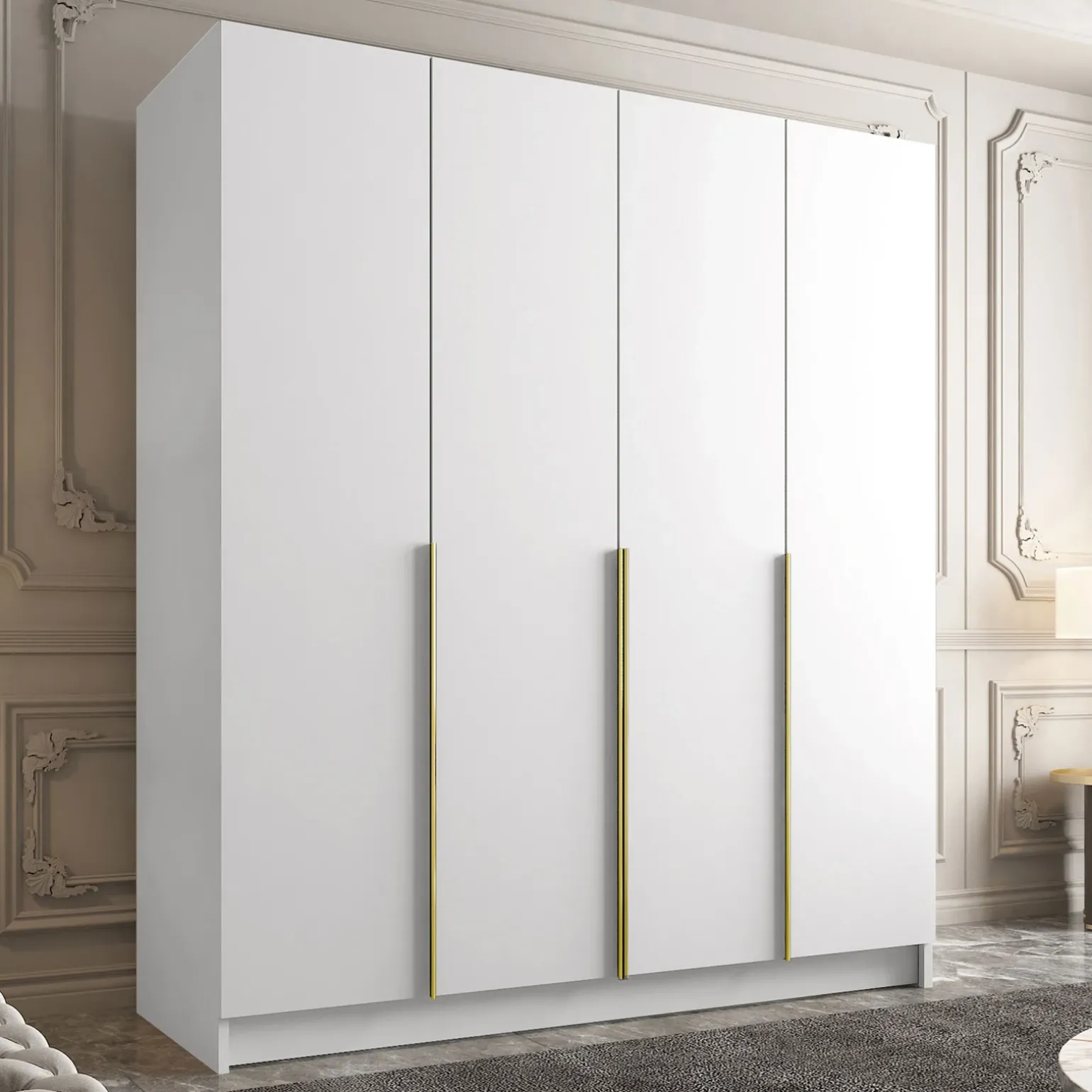 Armadio 200x215h cm 4 ante moderno bianco oro Glammy 4