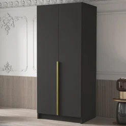 Armadio 100x215h cm 2 ante moderno nero oro Glammy 2