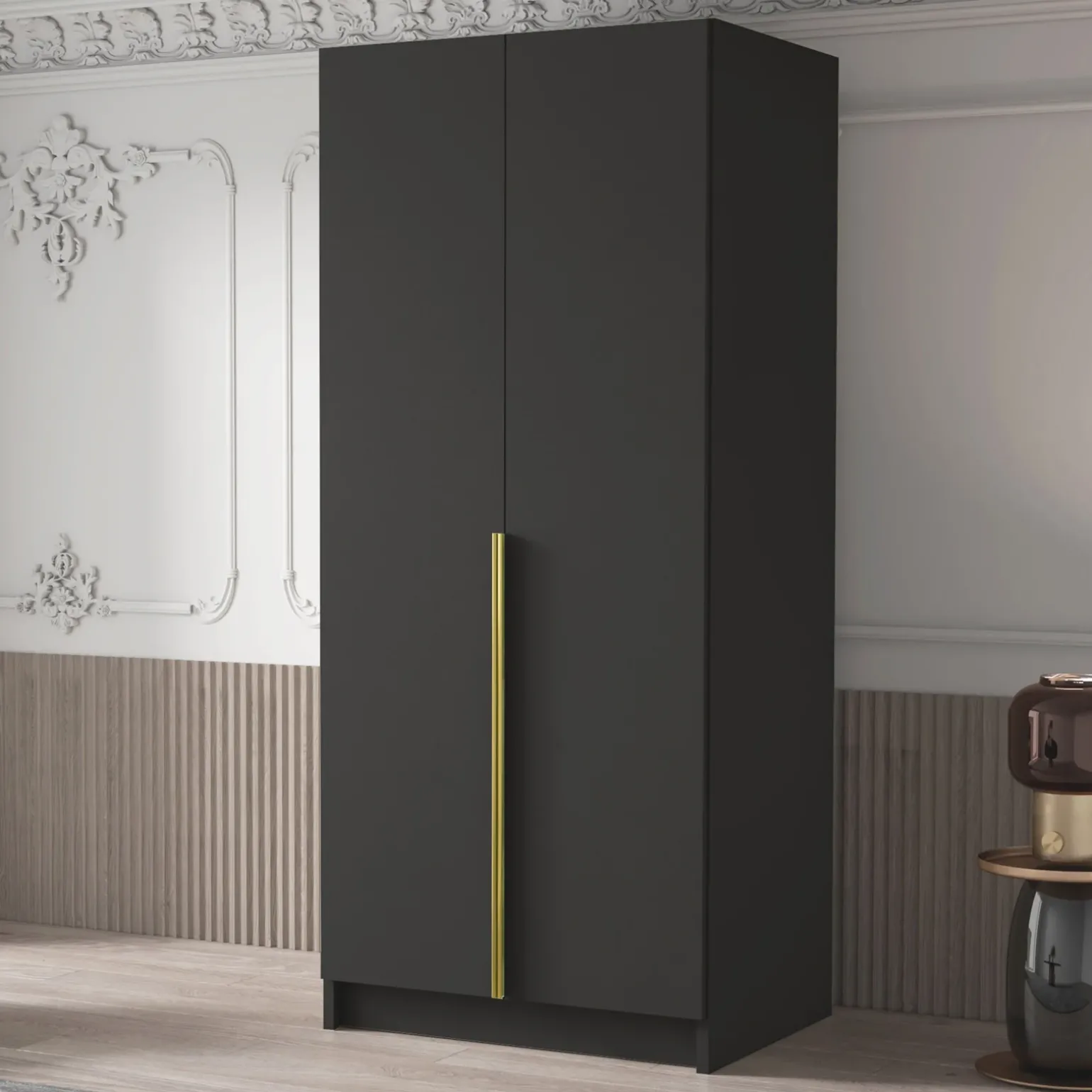 Armadio 100x215h cm 2 ante moderno nero oro Glammy 2