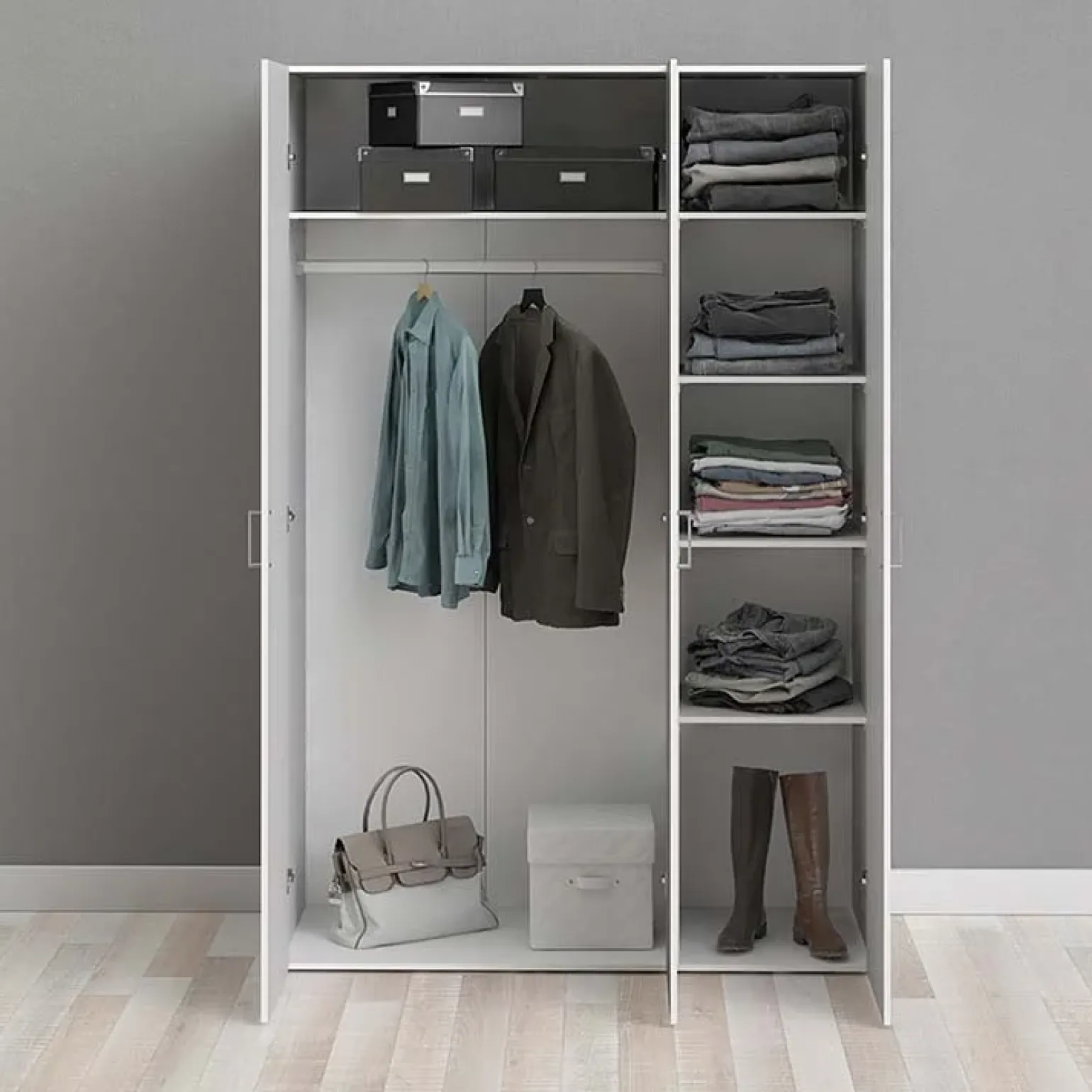 Armadio 116x176h cm 3 ante moderno bianco opaco Light Gihome®