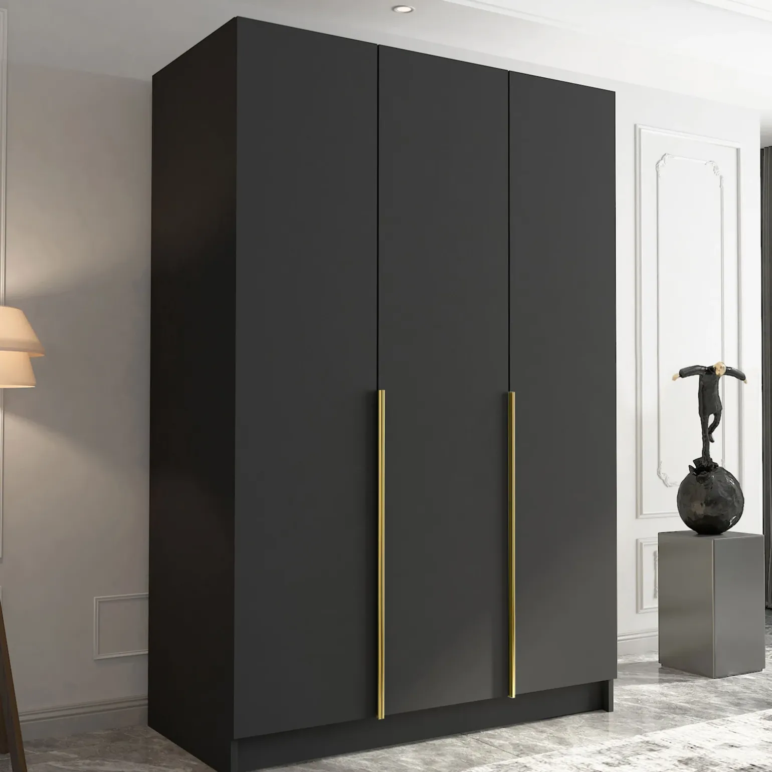 Armadio 150x215h cm 3 ante moderno nero oro Glammy 3