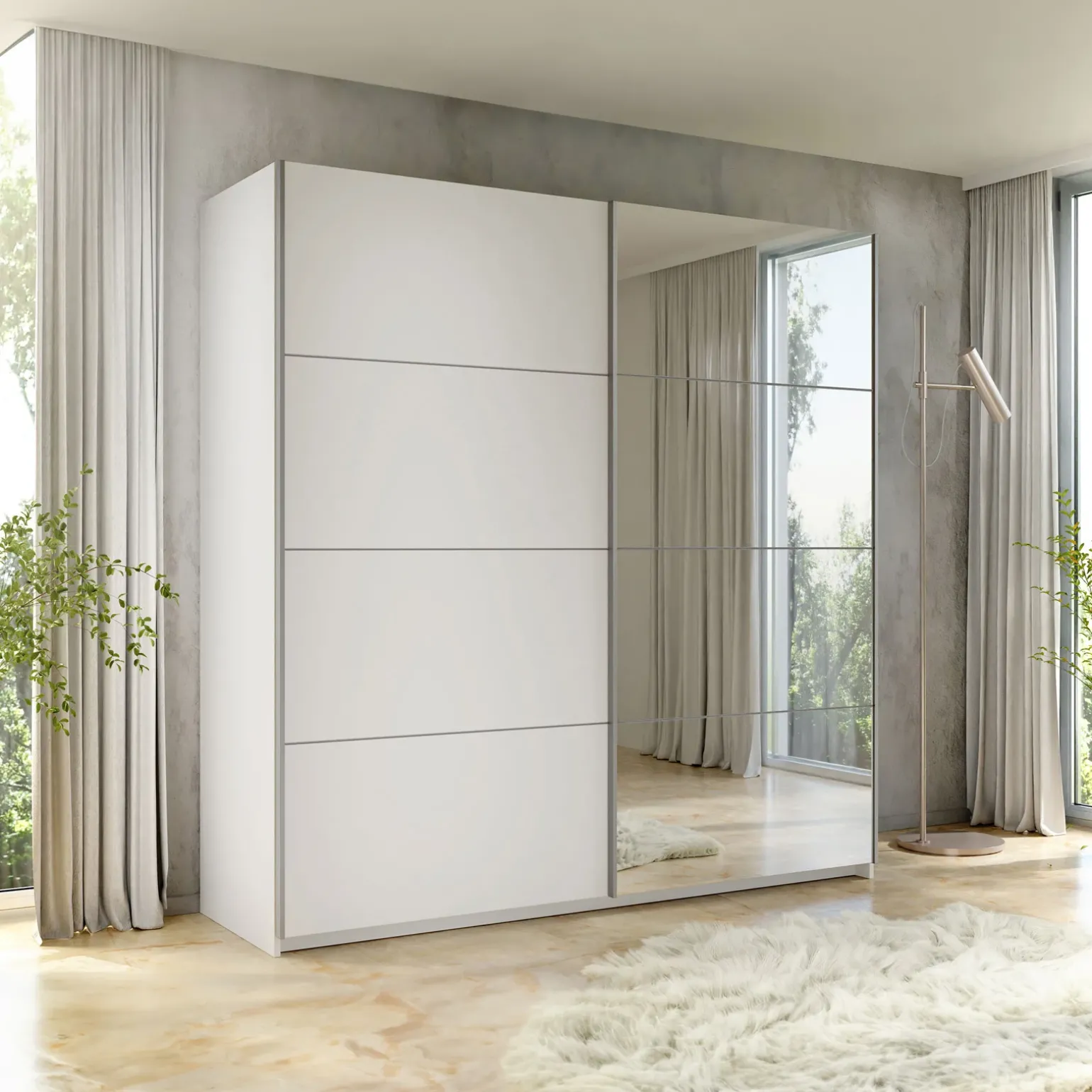 Armadio 200x210h cm 2 ante scorrevoli con specchio bianco Lilly