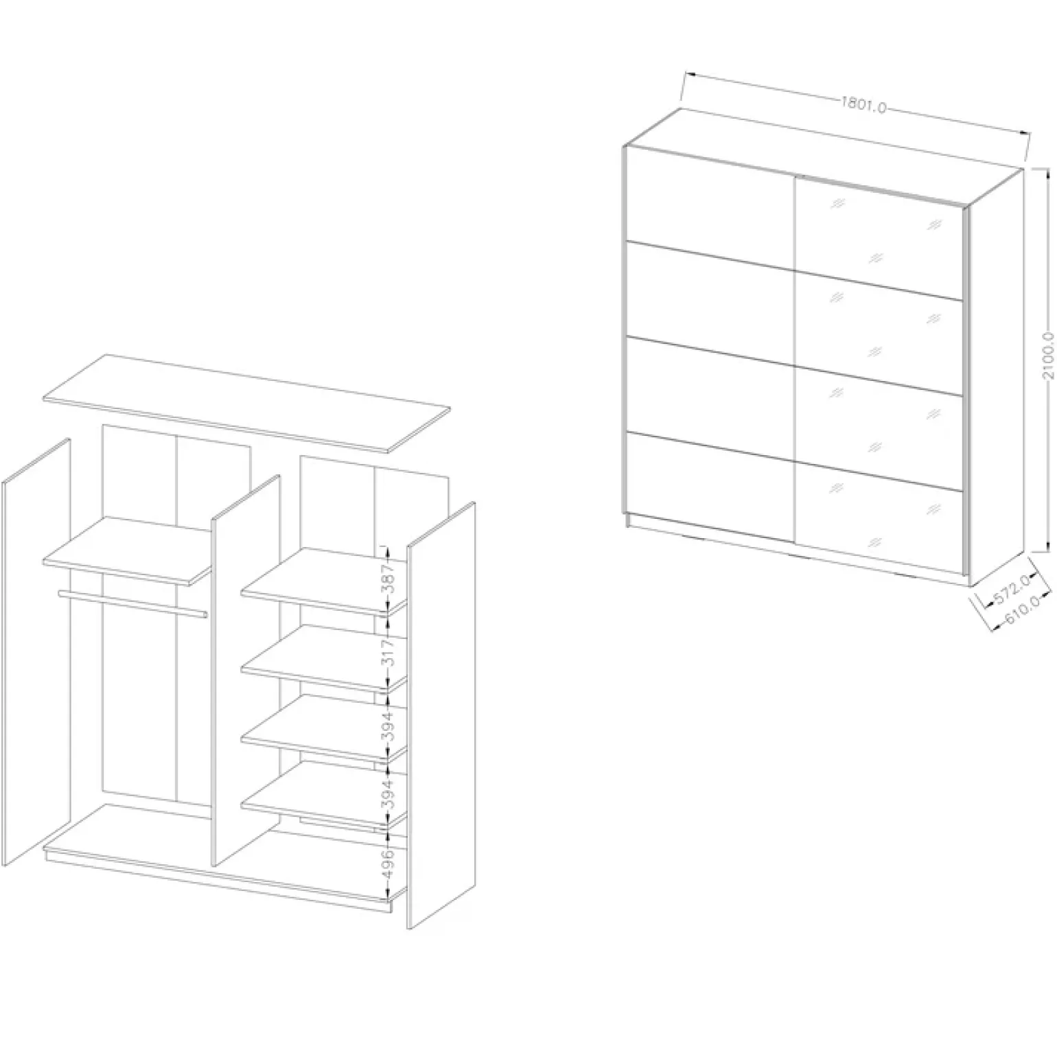 Armadio 180x210h cm 2 ante scorrevoli bianco opaco Pascal Gihome®