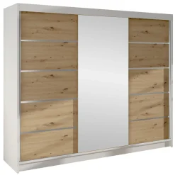 Armadio 200x215h cm 2 ante scorrevoli con specchio bianco opaco rovere Silven