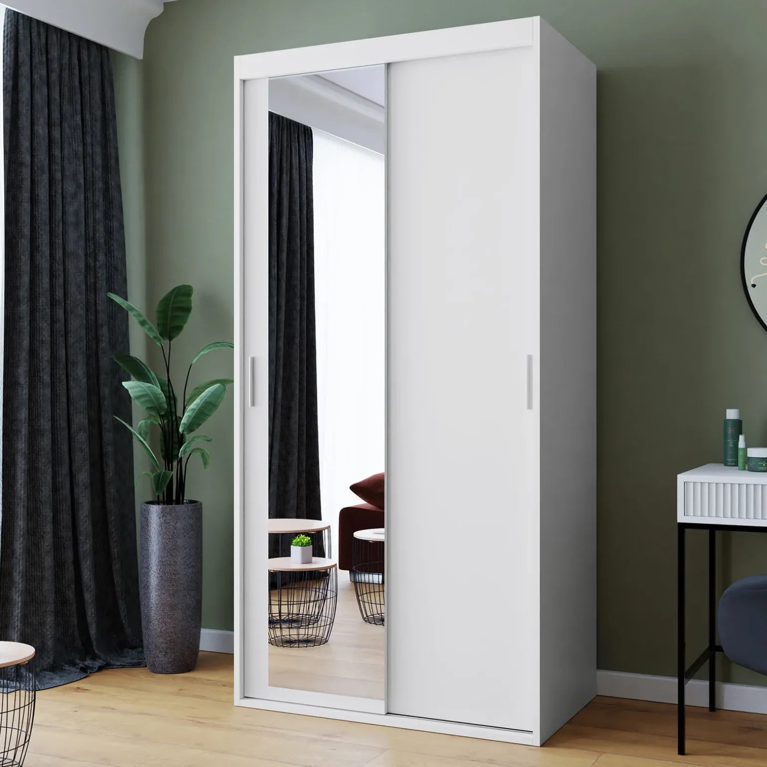 Armadio 100x205h cm 2 ante scorrevoli con specchio bianco Boselia