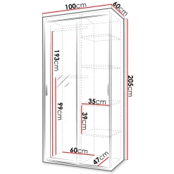 Armadio 100x205h cm 2 ante scorrevoli con specchio bianco Boselia